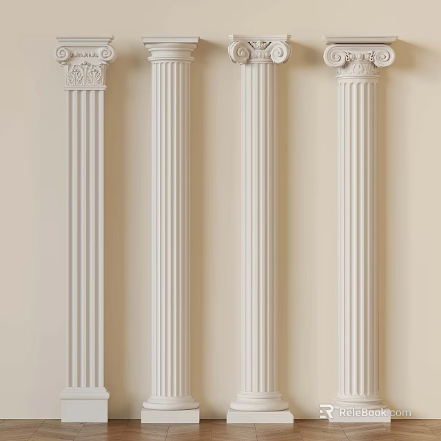 White Decorative Roman Columns Arranged In Four For Classical Interior Design 3d model 