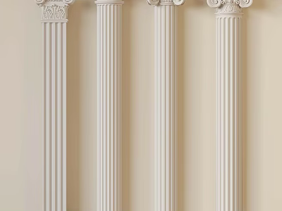 White Decorative Roman Columns Arranged In Four For Classical Interior Design 3d model