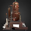 Steampunk Style Kitchen Appliance with Copper Pipes Gauges and Keyboard Panel Design 3d model