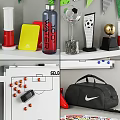 Sports Equipment Display With Soccer Balls Training Cones Tactical Board And Trophies