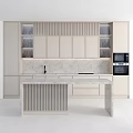 Minimalist Modern Kitchen Interior With Marble Countertop Island And Lighted Cabinets