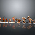 Detailed Character And Creature Miniature Figures With Various Weapons On Black Background And White Bases