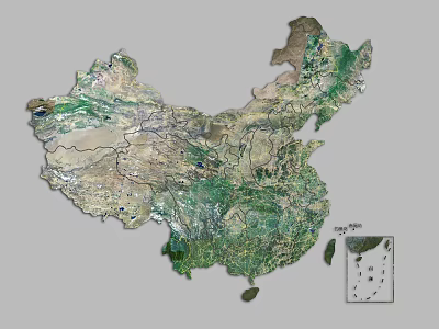 Detailed China Map Showing Various Geographical Terrain And Topographical Features 3d model
