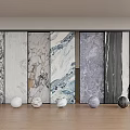 Modern Interior Wall Panels With Various Marble Textures Decorative Spheres And Wooden Floor