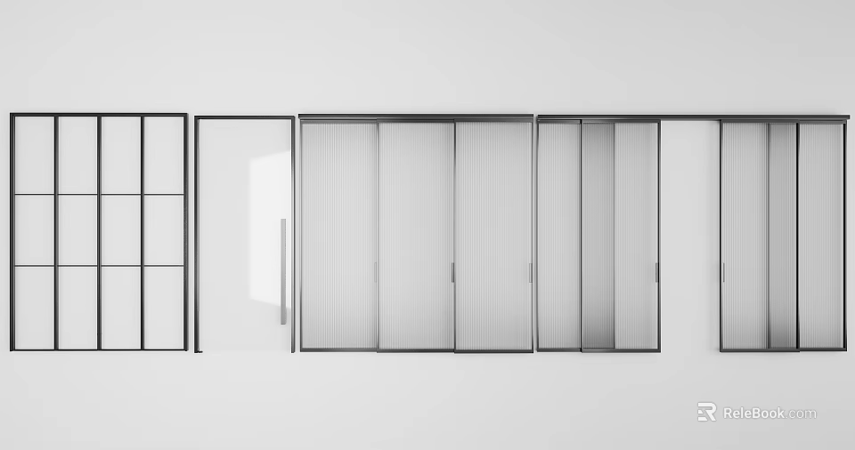 Modern Interior Sliding Doors With Glass Panels And Various Frame Designs 3d model 
