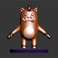 Cute Orange Cartoon Pig With Red Horns Pink Nose White Tusks Purple Base