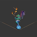 Winged Mythical Creature With Flaming Wings Teal Body And Blue Pants Standing On Globe