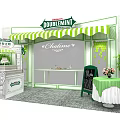 Commercial Equipment for Retail Booth with Green Striped Awning Display Counter Tables and Chairs