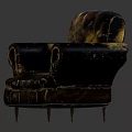 Vintage Single Sofa With Brown And Gold Distressed Leather Curved Arms And Wooden Legs