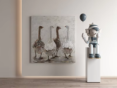 Abstract Painting With Four Geese Artwork In Modern Interior Decor 3d model Abstract Painting With Four Geese Artwork In Modern Interior Decor 3d model