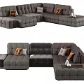 Modern Gray Sectional Sofa with Soft Cushions Decorative Pillows and Ottoman 3d model