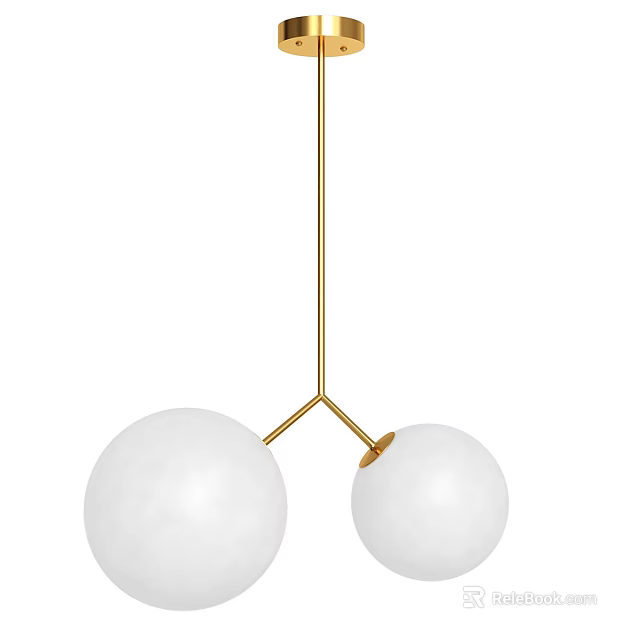 Modern Ceiling Light With Brass Fixture And Two White Spherical Shades 3d model