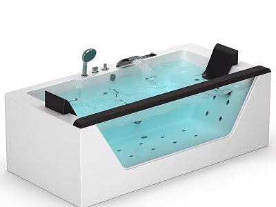 Modern White Freestanding Bathtub With Black Cushions Massage Jets And Flowing Water 3d model