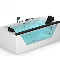 Modern White Freestanding Bathtub With Black Cushions Massage Jets And Flowing Water