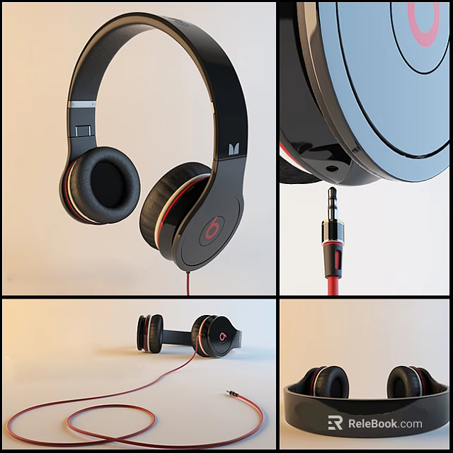 Sleek Black Over Ear Headphones With Red Accents And Comfortable Ear Cushions 3d model 