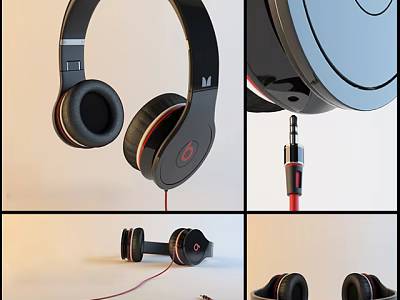 Sleek Black Over Ear Headphones With Red Accents And Comfortable Ear Cushions 3d model