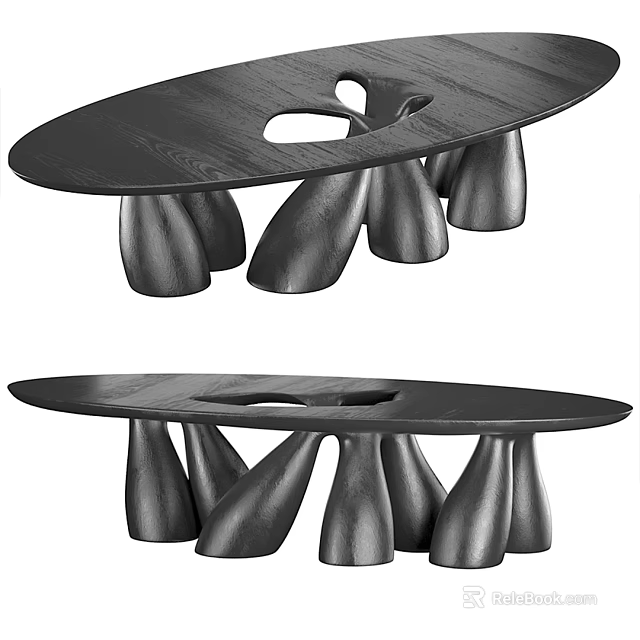 Modern Black Wooden Coffee Table With Irregular Hollow Top And Sculptural Legs 3d model 