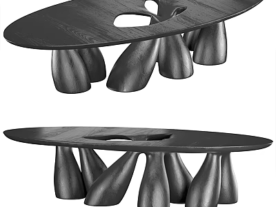 Modern Black Wooden Coffee Table With Irregular Hollow Top And Sculptural Legs 3d model