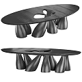 Modern Black Wooden Coffee Table With Irregular Hollow Top And Sculptural Legs