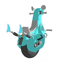 Blue Cartoon Style Three Wheeled Car Featuring SCABO Logo Headlight And Seat
