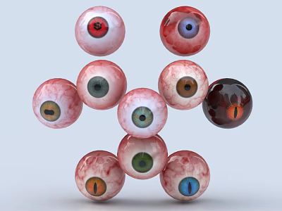 Various Realistic Human Eyes With Colorful Irises Detailed Pupils And Textured Scleras Displayed 3d model