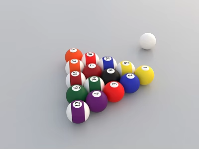 Standard Colorful Pool Balls Set as Sports Equipment for Billiards Game 3d model