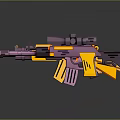 Five Purple and Yellow Plastic Toy Guns with Bright Hues and Modern Styling