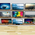 Multiple Modern TVs on Wall with Various Screen Displays and Visual Content 3d model