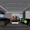 Modern Office Interior Design With Sofa Coffee Table Chairs And Bookshelf 3d model