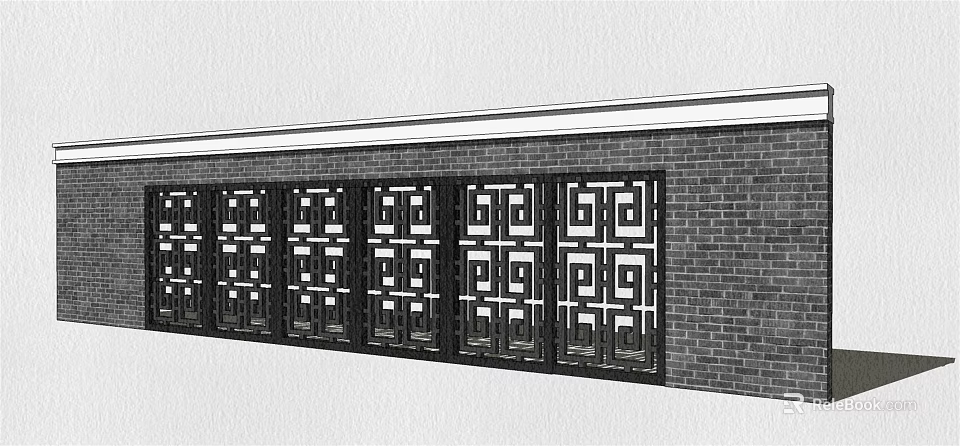 Modern Black Laser Cut Geometric Pattern Feature Wall With Brick Background 3d model