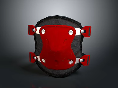 Red And Black Protective Knee Pad With White Fasteners And Adjustable Straps 3d model