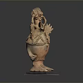 Ancient Mythical Beast Head Sculpture With Open Mouth And Decorative Patterns On Claw Feet Base