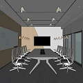 Modern Conference Room Interior With Long Table Whiteboard TV Large Windows And City View