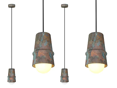 Distressed Copper Pendant Lights With Textured Shades And Black Hanging Cords 3d model