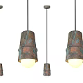 Distressed Copper Pendant Lights With Textured Shades And Black Hanging Cords