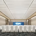 Modern Conference Room Interior With White Chairs Setup And Large World Map Display Screen