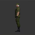 Military Game Movie Character In Green Uniform With Cap Belt Gloves And Boots
