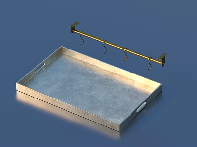 Metal Tray And Hanging Rod With Hooks For Home Storage Solutions 3d model