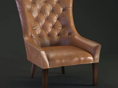Leather Dining Chair With Tufted Back Design And Wooden Legs 3d model