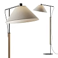 Modern Floor Lamp With Beige Fabric Shades And Wooden Metal Stand