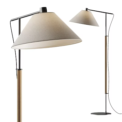Modern Floor Lamp With Beige Fabric Shades And Wooden Metal Stand 3d model