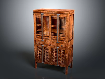 Traditional Wooden Entryway Cabinet Sideboard With Lattice Doors And Carved Design 3d model
