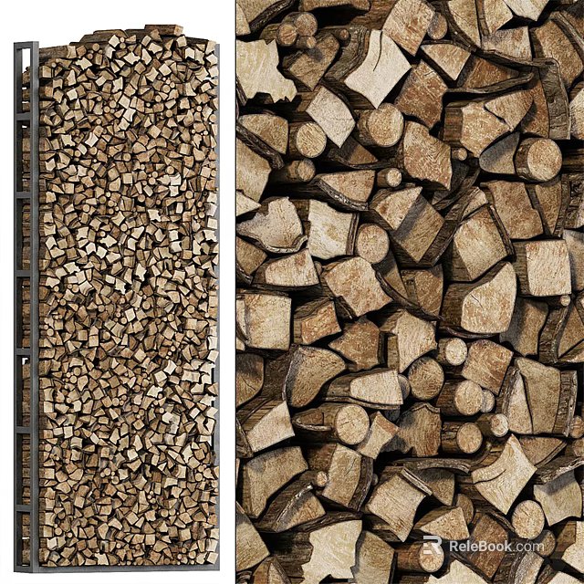 Stacked Natural Stone And Wood Logs For Building Materials 3d model 