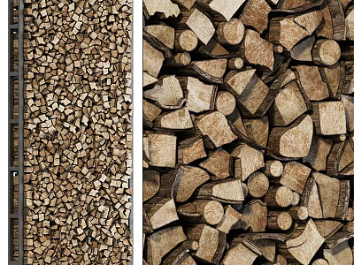 Stacked Natural Stone And Wood Logs For Building Materials 3d model