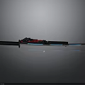 Modern Tactical Knife With Long Blade Black Handle Red Accents And Blue Light Effects