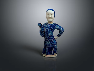 Traditional Chinese Porcelain Decorative Figure With Blue White Floral Costume Standing Pose 3d model