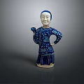 Traditional Chinese Porcelain Decorative Figure With Blue White Floral Costume Standing Pose