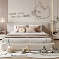 Kids Room Interior Design With Soft Colors Bed Cat Decorative Painting Balloons And Toys