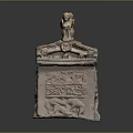 Wooden Stone Carved Chest With Intricate Roof Design And Bird Ornaments