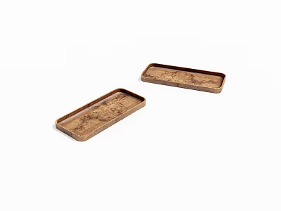 Two Brown Wooden Rectangular Trays With Textured Surface On White Background 3d model